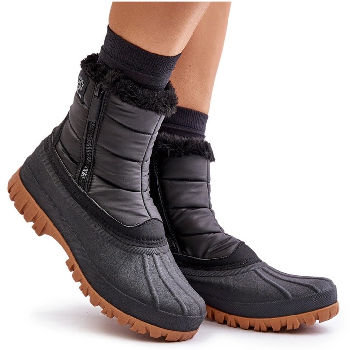 Дамски боти Lee Cooper, черни, текстил, с косъм, затварят се с цип