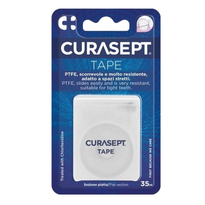 Ata dentara CURASEPT, 35m, rezistenta, pentru igiena orala, teflon, alb