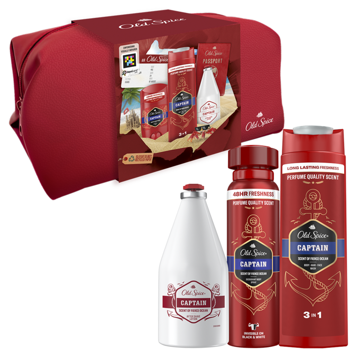 Set cadou Old Spice Traveller Captain: Gel de dus, 250 ml + Deodorant stick, 50 ml + Lotiune dupa ras, 100 ml