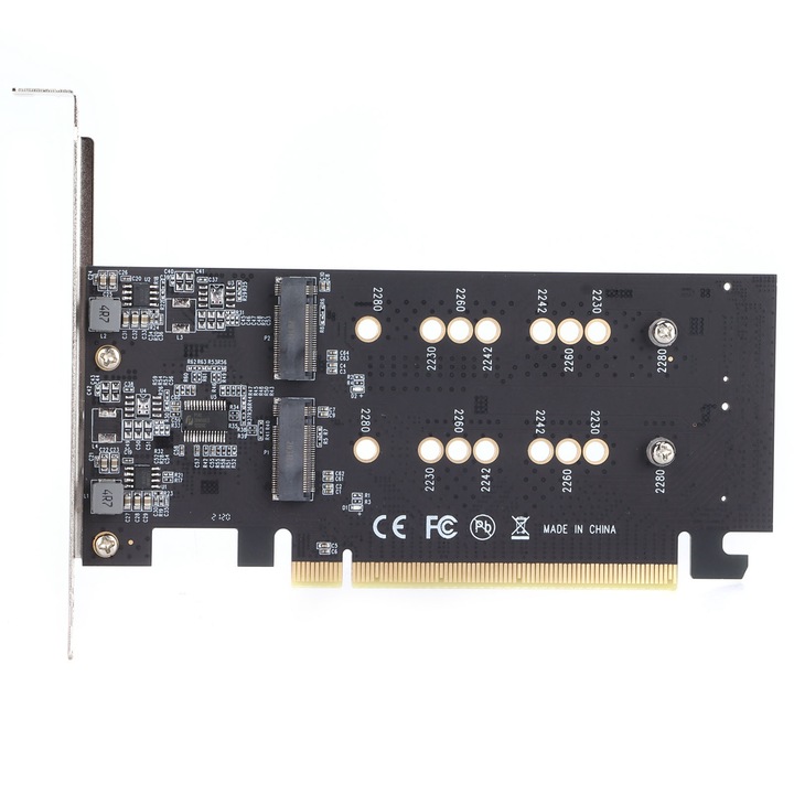 Card de expansiune PCI Express 3.0 x16 pentru SSD M.2, negru, 2 Porturi NVME, compatibilitate placa de baza x16