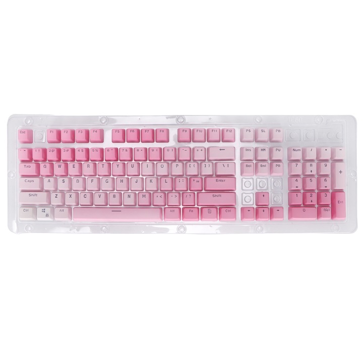 104PCS клавишни капачки, Mmgoqqt, бяло-розово, PBT, за механични клавиатури 61/87/104 клавиша