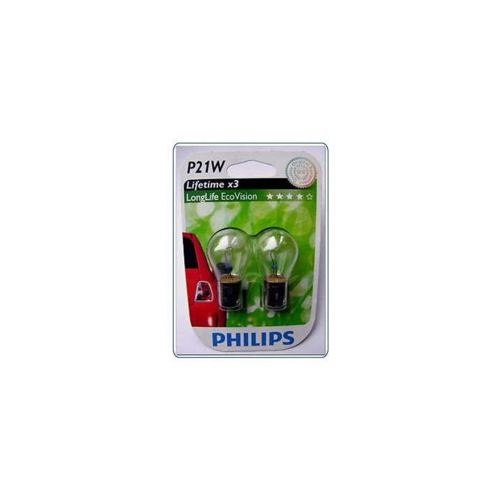 Bec lampa ceata Philips P21W LongLife EcoVision 2 bucati