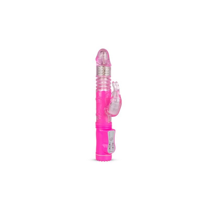 Vibrator cu iepuras, EasyToys, roz, 6 functii de vibratie, 6 functii de rotatie, 25x4cm