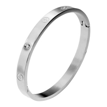Bratara fixa Bangle Barbateasca pentru Barbati Love din otel inoxidabil placat 24K, (Ambalaj CUTIE bijuterii), Argintiu cu cristale Bratara fixa Bangle Barbateasca pentru Barbati Love din otel inoxidabil placat 24K, (Ambalaj CUTIE bijuterii), Argintiu cu cristale