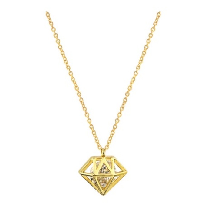 Colier de dama cu medalion Diamant din Zirconiu din aliaj Auriu Gold (Ambalaj CADOU CUTIE)