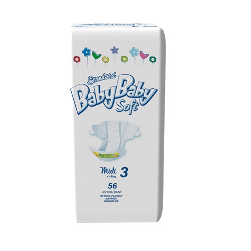 Scutece copii BabyBaby Soft Midi Standard, nr. 3, 4-9kg, 56 buc