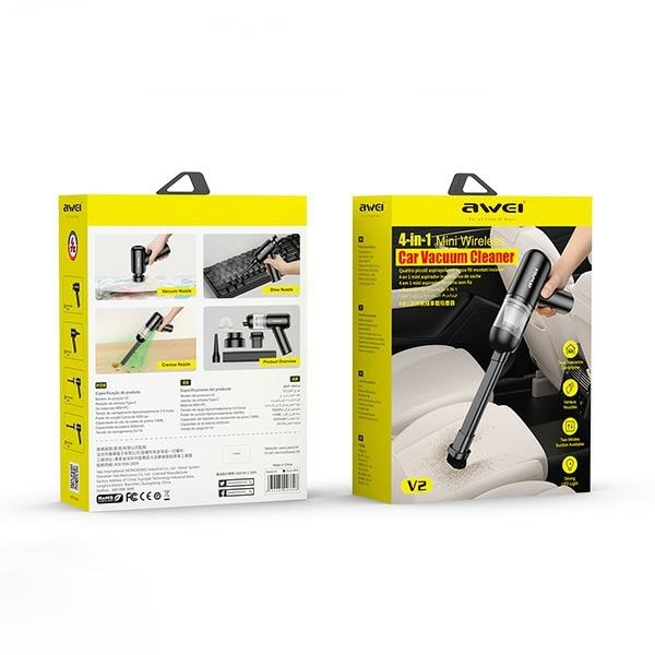 Aspirator mini fara fir AWEI V2 cu indicator de praf, Negru