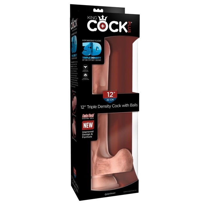 Dildo King Cock Plus 30 cm, anatomic, cu prindere prin ventuza, culoare deschisa, TPE