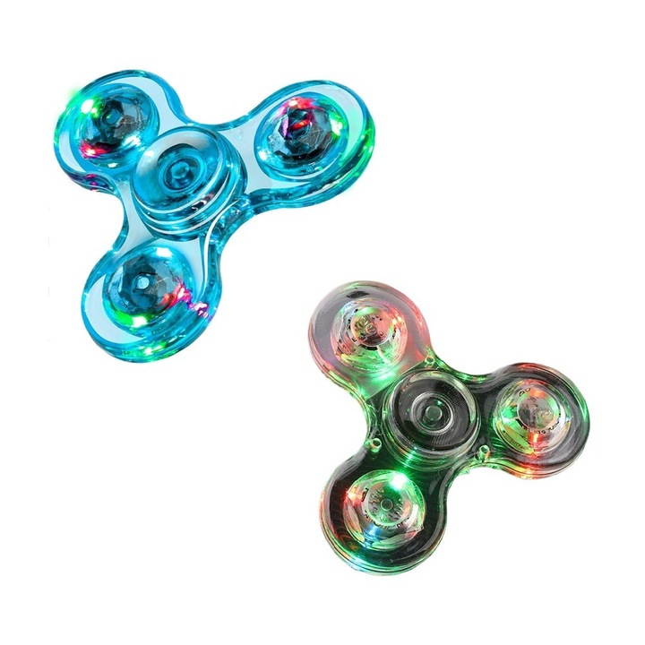 Set 2 jucarii Fidget Spinner LED Multicolor, Antistres Iluminata, Perfecta Pentru Relaxare si joaca, fidget spinner, materiale plastice, Usor de transportat, ergonomie, Rulmenti de inalta calitate, multicolor