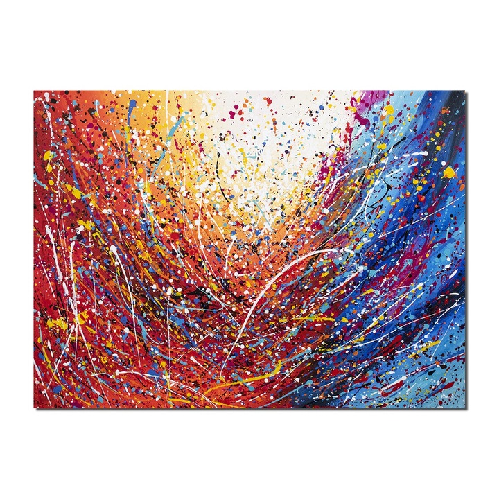 Tablou abstract pictat manual living, birou, Compozitie abstracta, 120x90cm ulei pe panza, reproducere Jackson Pollock