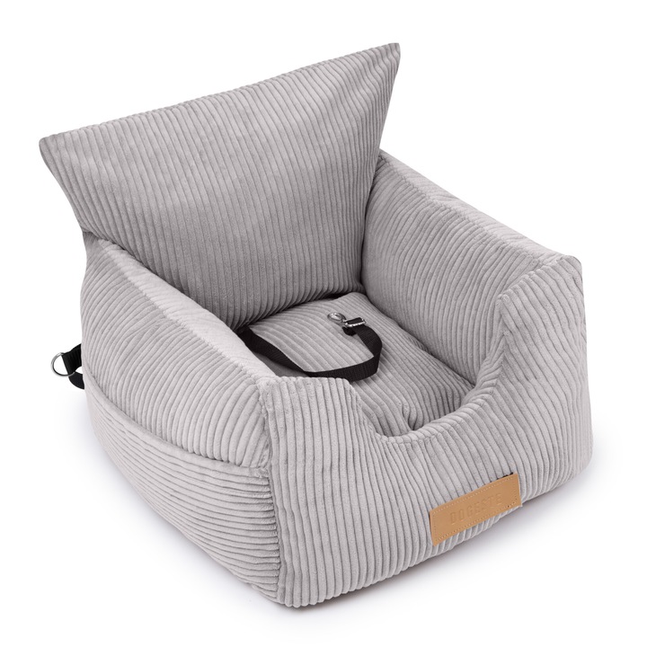 Transporter auto si pat confortabil pentru caini mici, cu perna detasabila, gri