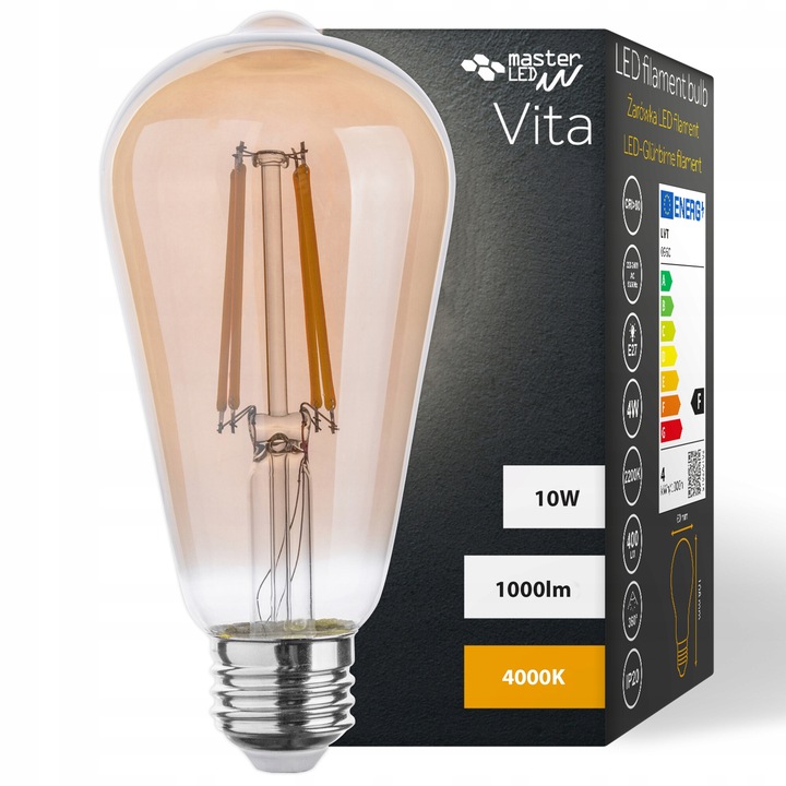 Bec LED E27 Filament 10W 4000K Dymit, 64x142mm, MASTERLED