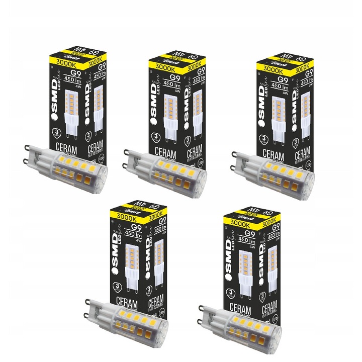 Комплект 5 LED крушки G9 SMD LEDline, 4W 450lm, топло бяло, 17x55mm
