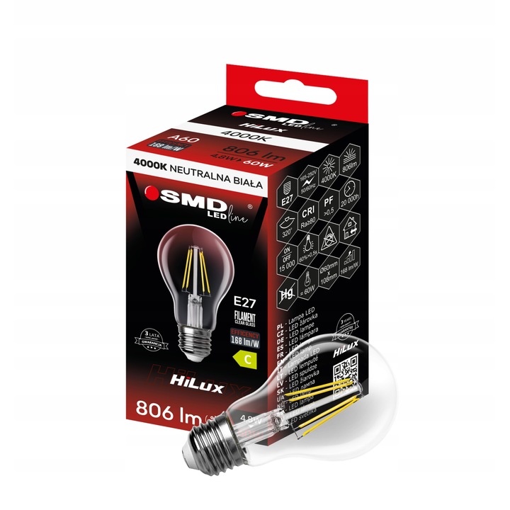 Bec LED E27 4,8W=60W 4000K 806lm neutru, dimensiuni 60x108mm SMD LEDLINE