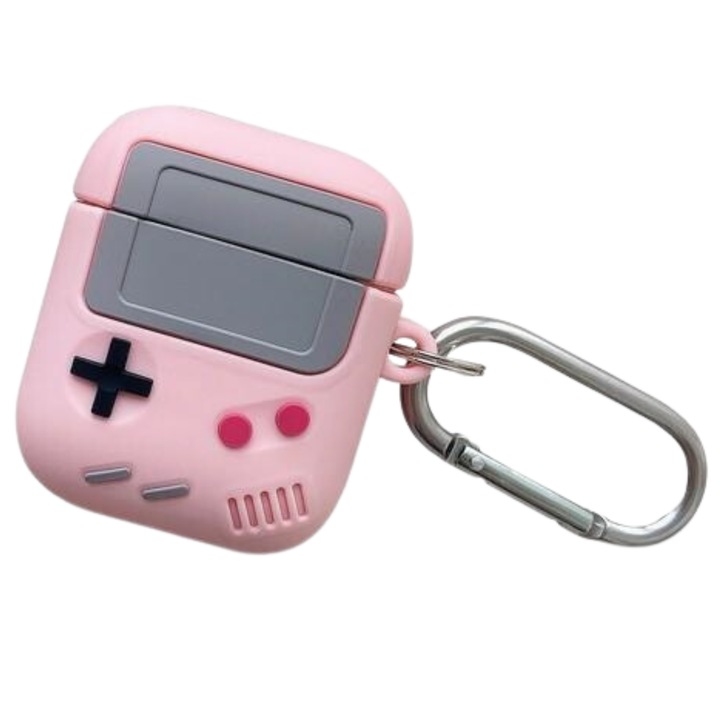 Husa casti, Beline, pentru AirPods 1/2, roz, silicon, cu carabina