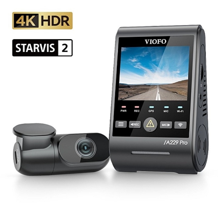 DVR камера за кола Viofo A229 Pro 2CH, 4K, Черен, 2.4" LCD, GPS, Wi-Fi