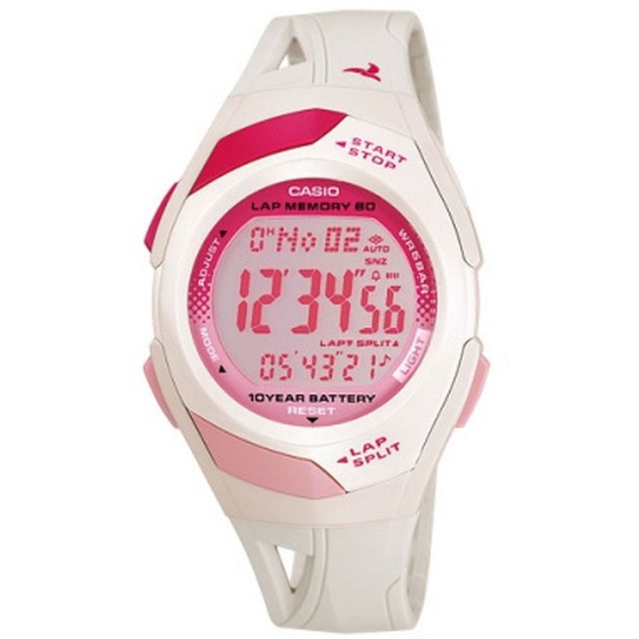 Ceas Casio Timeless Collection STR-300-7EG, alb, quartz, rezistent la apa 5 ATM, curea din cauciuc