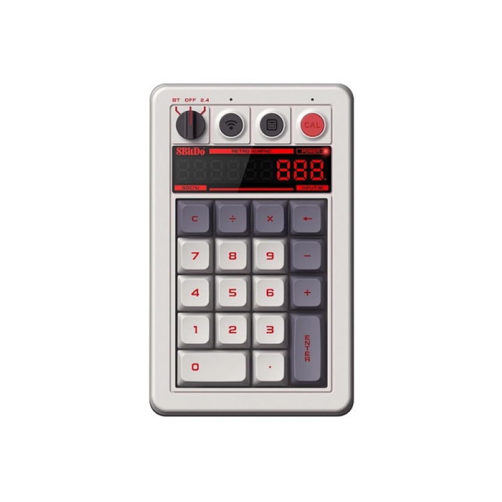Цифрова клавиатура 8BitDo Retro 18, Механична, 18 клавиша, сива, 2.4G/USB/Bluetooth