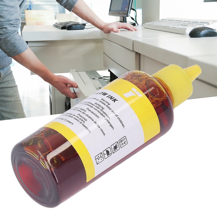 Sárga színű, nyomdafesték, Jormftte, űrtartalom 100 ml, cserekészlet tintasugaras nyomtatókhoz