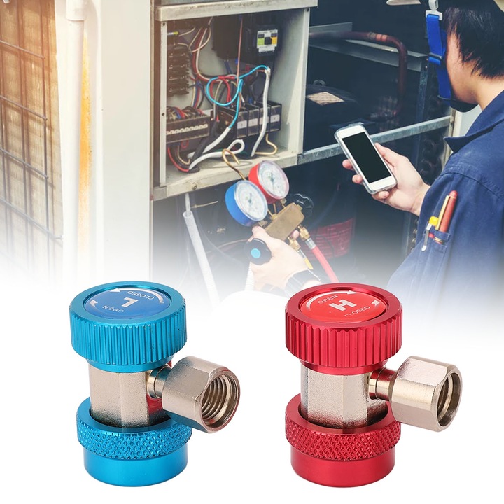 Gyorsadapter R134a, Jormftte, rozsdamentes acél és sárgaréz, 1/4 hüvelyk - 1/2 hüvelyk, 2 darabos készlet