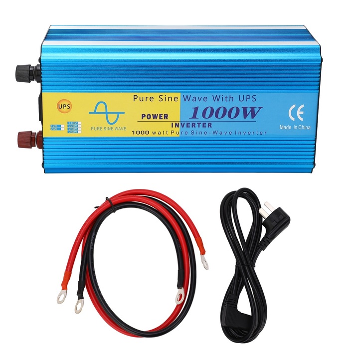 Jormftte 1000W-os autós inverter USB 5V 2.1A-val, tiszta szinusz hullámformával, alumíniumötvözet házzal, túlterhelésvédelemmel