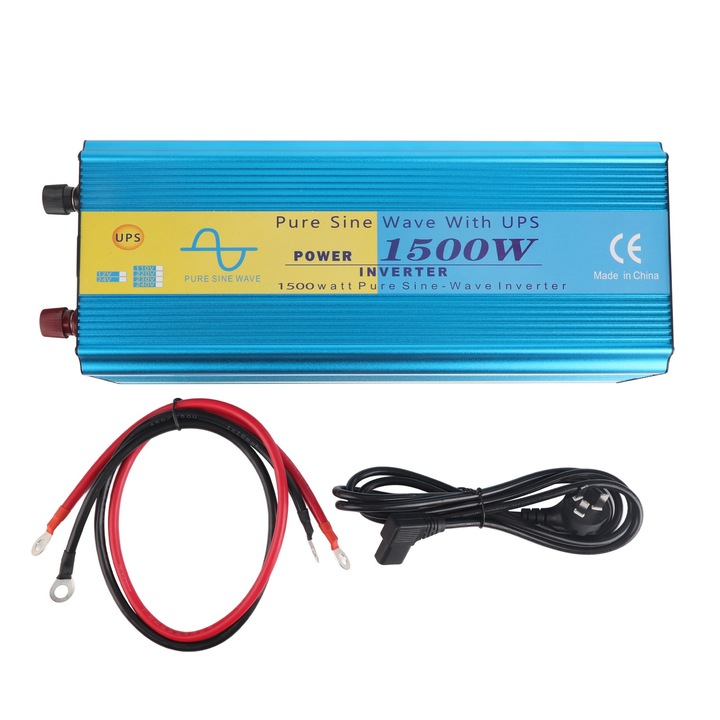 Jormftte autós inverter 1500W, 3000W csúcs, tiszta szinusz, DC24V, USB 5V 2.1A