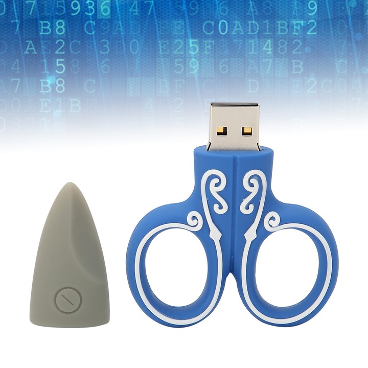 Jormftte 128 GB-os USB flash meghajtó, kék, rajzfilm ollós dizájnnal