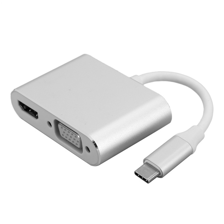 Type-C към HDMI/VGA адаптер, Mmgoqqt, 4K, алуминий, сребрист