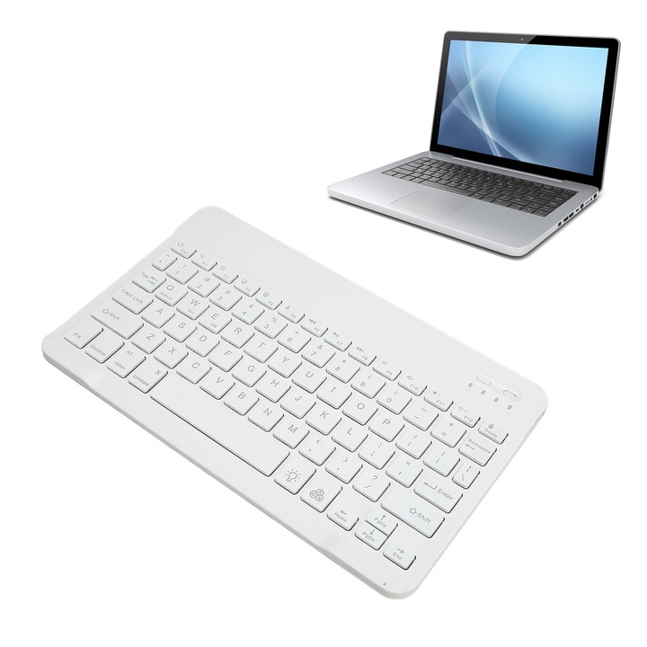 Tastatura wireless BT, Mmgoqqt, iluminare LED RGB, 78 taste, alb, dimensiuni compacte