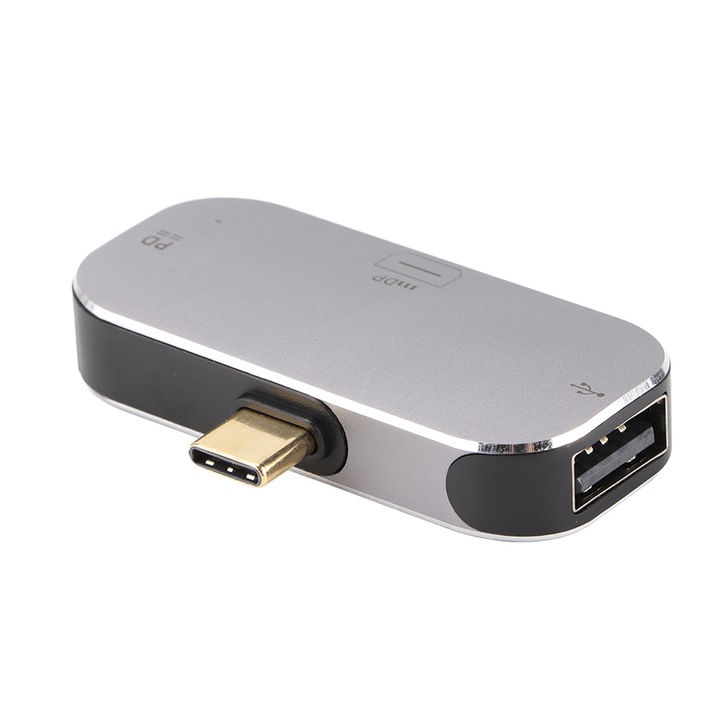 3 в 1 докинг станция, Mmgoqqt, алуминий, 4K 60Hz, сребрист, Type C, mini DP, USB A