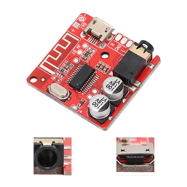 Mmgoqqt Bluetooth стерео усилвателна платка, 3,7-5V, качество на звука без загуба, червена, 15 м предаване