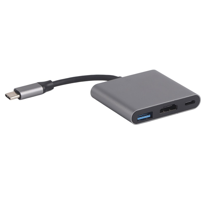 Тип C към HDMI хъб, Mmgoqqt, 4K, бързо зареждане, сив