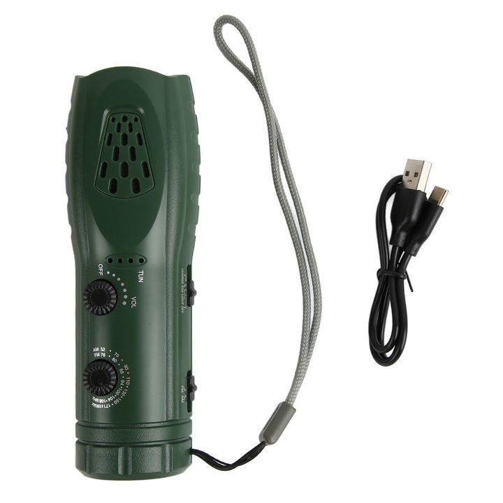 Ръчно фенерче Bizaical, преносимо радио, AM/FM поддръжка, SOS аларма, LED, 500mAh, за вътрешна и външна употреба
