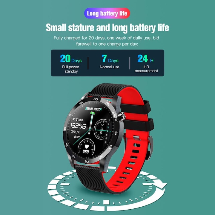 Ecran color TFT de 1,3 inchi Bratara sport rezistenta la apa Monitorizare ritm cardiac somn Ceas inteligent (negru