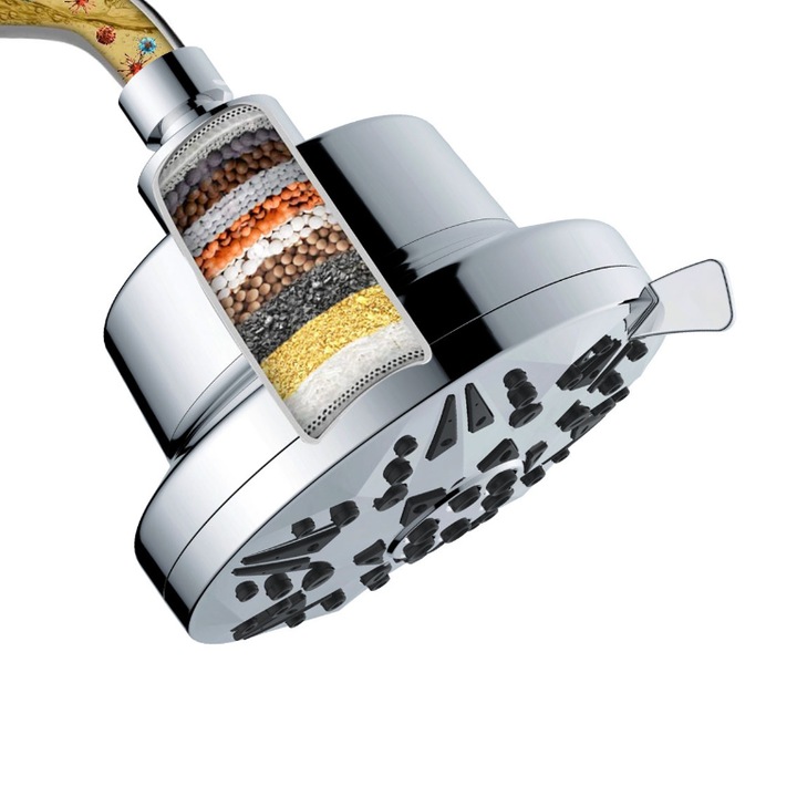 WEILINDA Modern kerek zuhanyfej, esőhatással, 8 permetezési mód, több rétegű nyomásszűrő, állítható, 360 fokos elforgatás, dugulásgátló szilikon fúvókák, króm