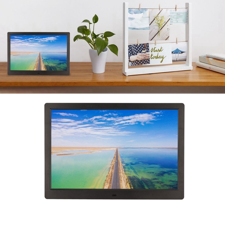 Jormftte digitális képkeret 15,6 hüvelykes, 1920x1080 felbontás, videó és zene támogatás, asztali állvánnyal, fekete