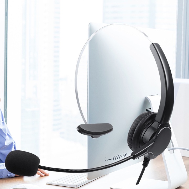 Jormftte PC headset állítható mikrofonnal, zajszűréssel, kábellel, ergonomikus kialakítással