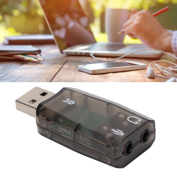 Placa de sunet USB Jormftte, adaptor stereo extern, 7.1 canale virtuale, functie karaoke, dual jack