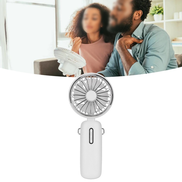 4800 mAh-s kézi ventilátor, hordozható, kicsi, mini asztali ventilátor, összecsukható, állítható, levehető kábellel utazáshoz, kültéri, beltéri használatra, fehér