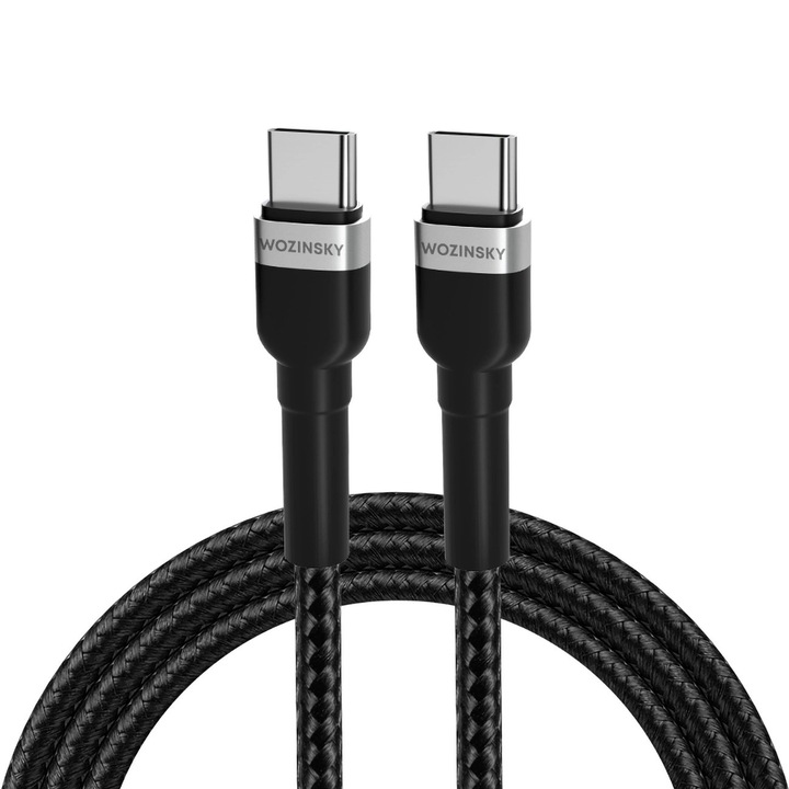 Wozinsky WNBCC1 USB-C / USB-C PD kábel, 65W, 1m, nylon, fekete