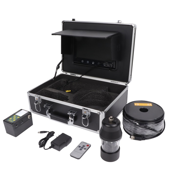 Camera de supraveghere subacvatica Jormftte, 4.3 inch, rezolutie 480x272, impermeabila IP67, acumulator 5000mAh, culoare neagra