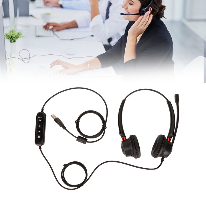Casti PC Jormftte cu microfon unidirectional, sunet puternic, USB, 40mm, 17cm