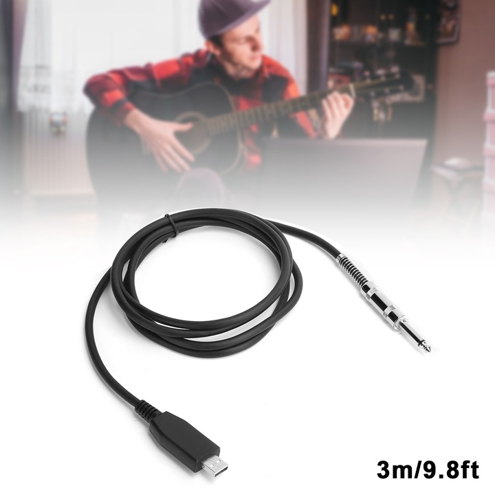 Jormftte USB gitárkábel, 3m, 6.35mm mono jack, széles körű kompatibilitás, ABS és fém anyag