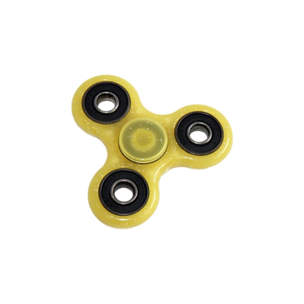 Jucarie interactiva anti-stres Fidget Spinner Fosforescent cu Sclipici Galben