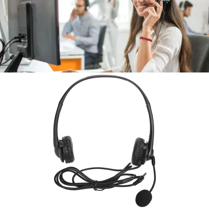 Jormftte SY490MV PC headset, fekete, állítható mikrofonnal, 3,5 mm-es/USB csatlakozóval
