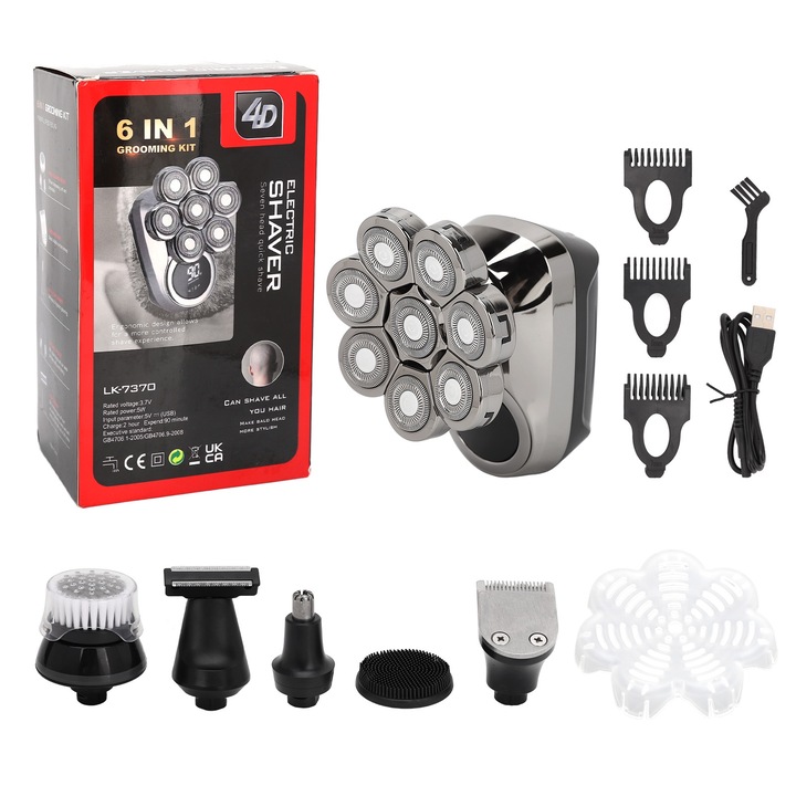 Електрическа самобръсначка Longziming, двойно острие, водоустойчивост IPX7, зареждане чрез USB, 8 гъвкави глави