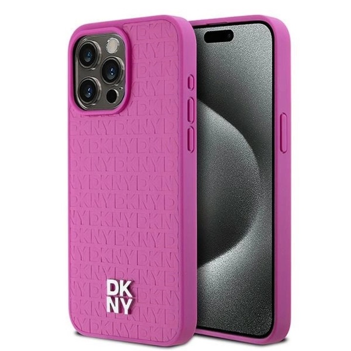 DKNY bőr monogramos mintás fém logós MagSafe telefontok iPhone 15 Pro Maxhoz, TPU, rózsaszín
