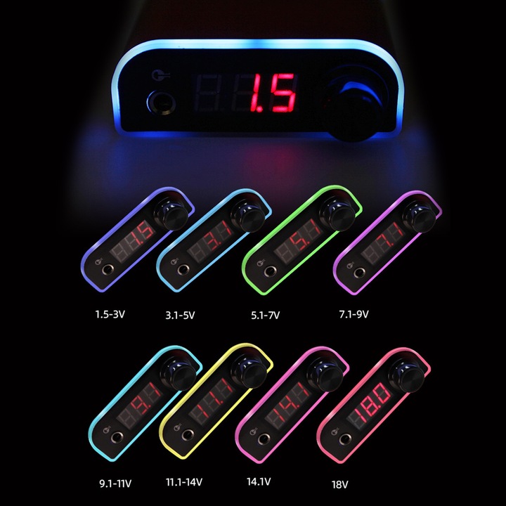 Tetováló tápegység professzionális LED digitális kijelző, állítható feszültség, pedál nélküli tetoválógép tápegység, fekete