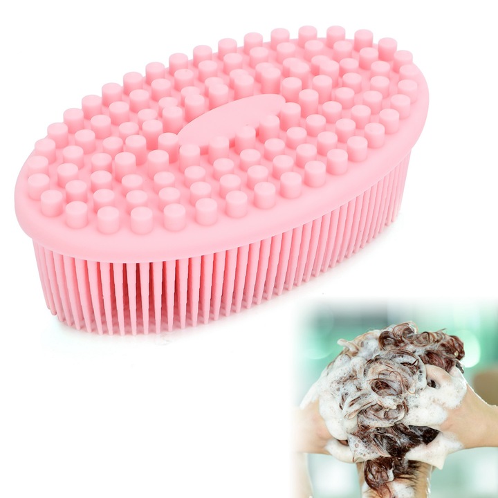 Jormftte fürdőszivacs, babamasszázs kefe, szilikon, rózsaszín, 12x7x3.7cm