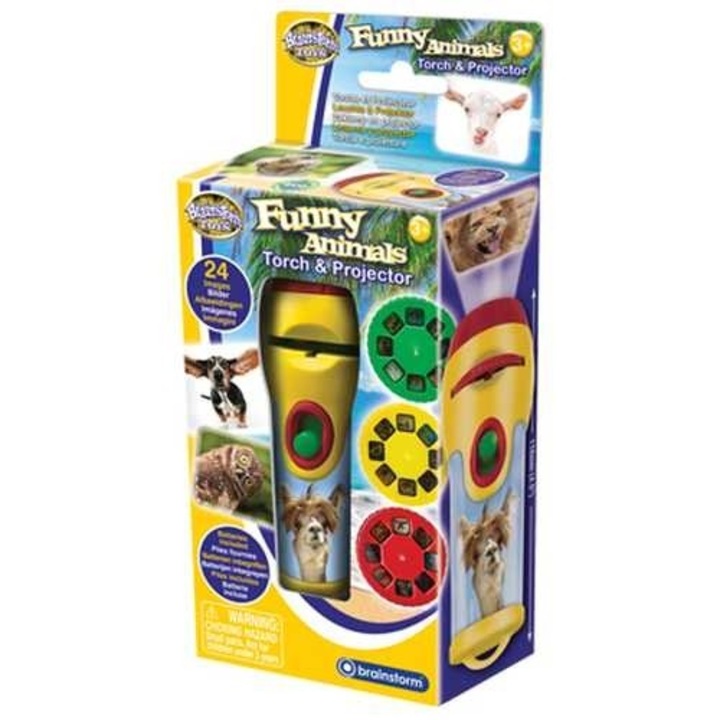 Lanterna si proiectorul Animale Amuzante, Brainstorm, 3 discuri cu imagini colorate, 12x4cm